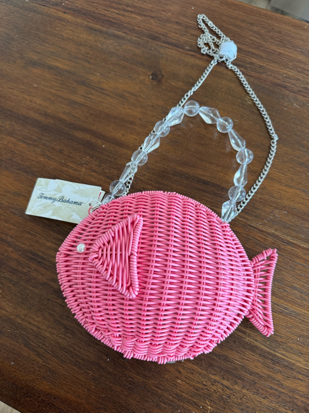 Tommy Bahama Pink Woven Fish Shoulder, handle or clutch!Very versatile & unique